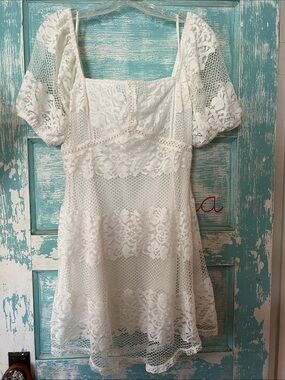 Free People White Lace knee length Dress perfect engagement or after party bride